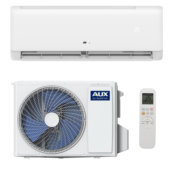 Aparat aer conditionat Aux Q Series, 9000 BTU, A++/A+, inverter, Wi-Fi, R32, functie incalzire, ventilatie, filtru aer, dezumidificare, mod de noapte, iFeel, auto-curatare, alb