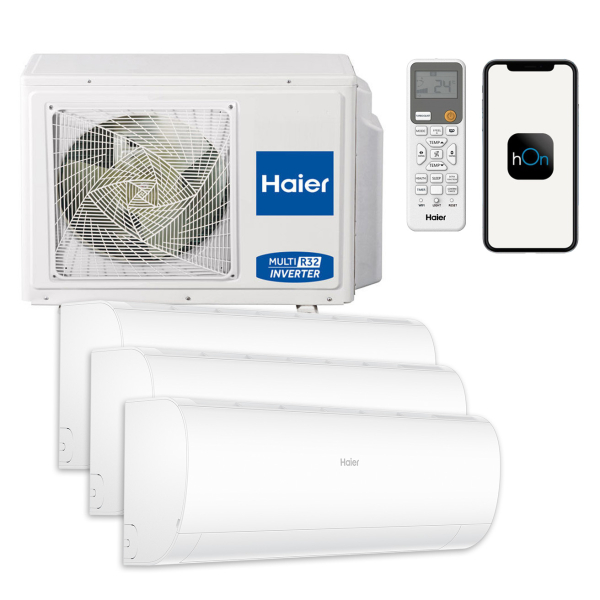 Aparat aer conditionat multisplit, Haier Pearl, 1 x UE 24000 BTU, 3 x UI 9000 BTU, A++/A+, R32, inverter, Wi-Fi, filtru aer, sterilizare UV, functie incalzire, dezumidificare, mod turbo, mod eco, alb