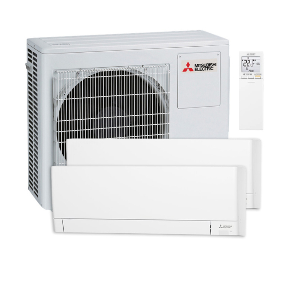 Aparat aer conditionat multisplit, Mitsubishi Electric AY, 1 x UE 23000 BTU, 2 x UI 9000 BTU, A++/A+, inverter, Wi-Fi, filtru aer, functie incalzire, dezumidificare, anti-mucegai, auto-curatare, I Save, mod auto-diagnosticare