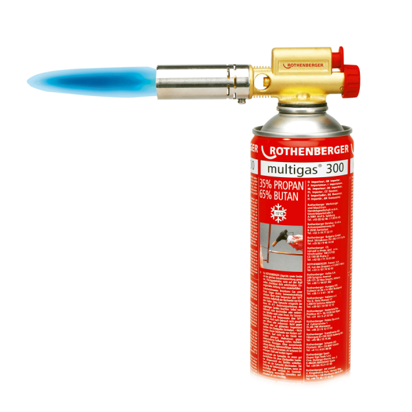 Arzator gaz, Rothenberger Easy Fire, cu conexiune 7/16 inch EU si piezo + butelie gaz Multigas 600 ml