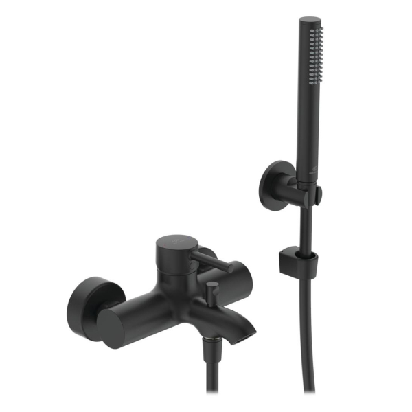 Baterie baie cada/dus, Ideal Standard Ceraline, monocomanda, montaj aplicat, finisaj negru mat + accesorii