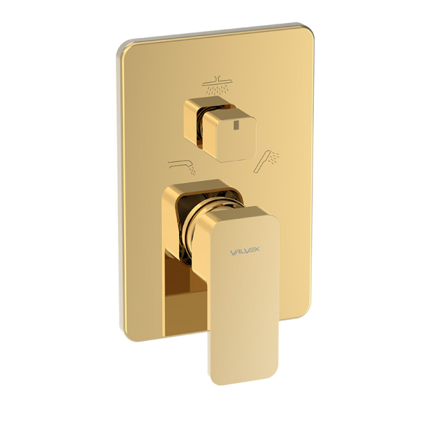 Baterie baie incastrata, pentru cada/dus, Valvex Loft Gold  2455560, 3 functii + corp incastrat, monocomanda, finisaj auriu lucios