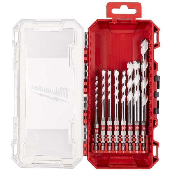Burghie pentru beton / caramida / lemn / plastic / aluminiu / placi ceramice, Milwaukee Multimaterial 4932493871, 4 - 12 mm, set 8 bucati
