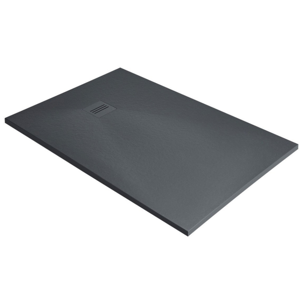 Cadita dus dreptunghiulara, Radaway Kyntos F, marmura compozit, antracit, design slim, 210 x 80 x 3 cm, gratar inclus, antialunecare
