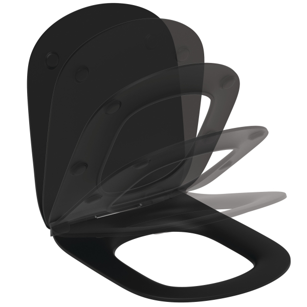 Capac WC din duroplast, Ideal Standard Tesi T5522V3, slim, finisaj negru mat, inchidere lenta
