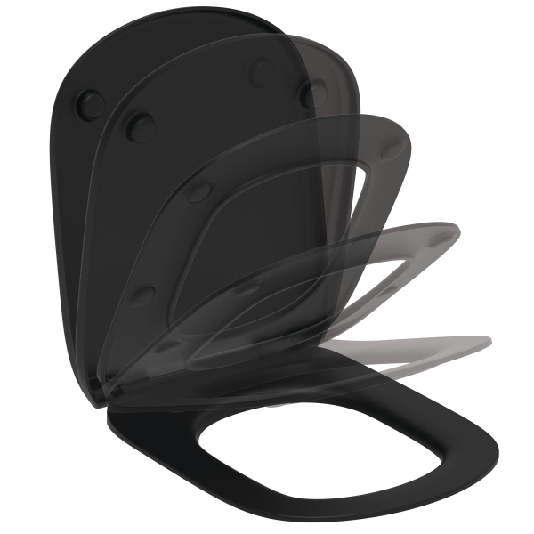 Capac WC din duroplast, Ideal Standard Tesi T5524V3, finisaj negru mat, inchidere lenta
