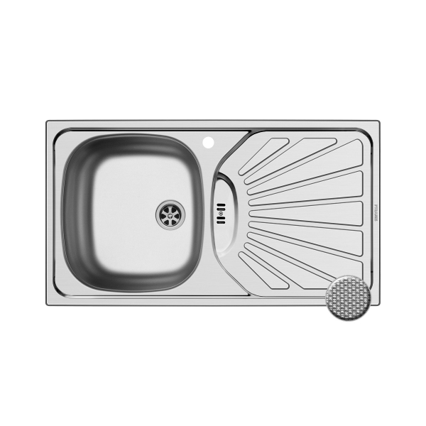 Chiuveta bucatarie inox leinen Pyramis ET78, dreptunghiulara, cuva pe stanga, 78 x 43.5 cm, adancime cuva 15 cm
