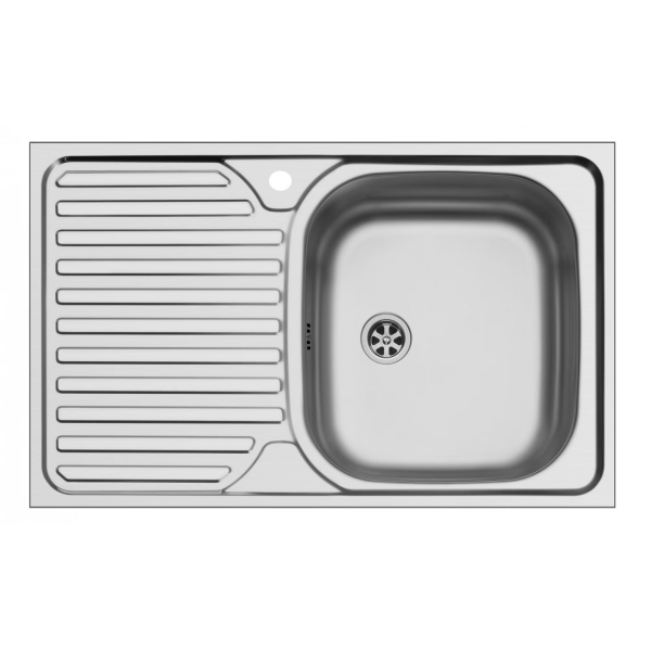 Chiuveta bucatarie inox satinat Pyramis Core 1B 1D, dreptunghiulara, cuva pe dreapta, 80 x 50 cm, adancime cuva 14 cm