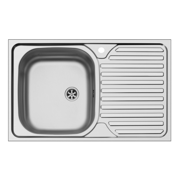 Chiuveta bucatarie inox satinat Pyramis Core 1B 1D, dreptunghiulara, cuva pe stanga, 80 x 50 cm, adancime cuva 14 cm