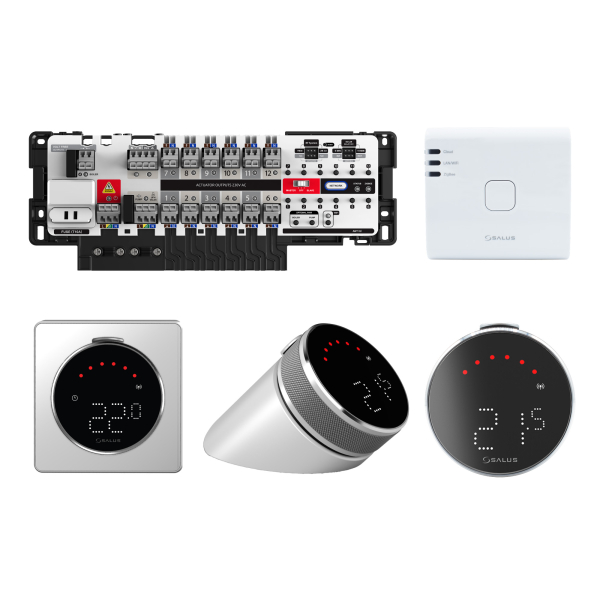 Kit automatizare incalzire in pardoseala cu agent termic Salus SH-3ZELYRO, 1 x gateway, 3 x termostate, 1 x modul de comanda