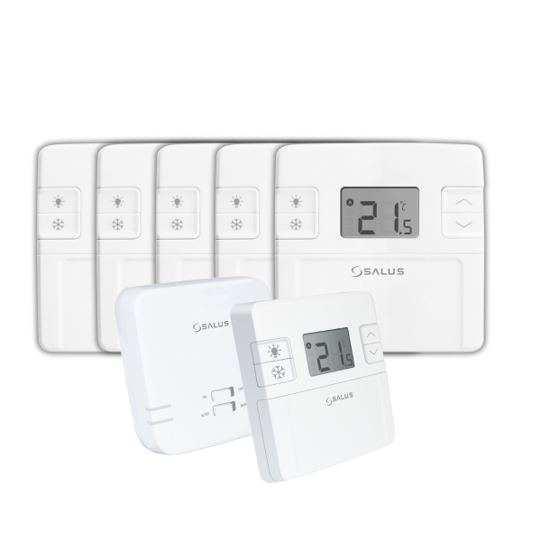 Kit Termostat de ambient pentru centrala, wireless, Salus RT305RF, neprogramabil, protectie la inghet, afisaj digital, alb