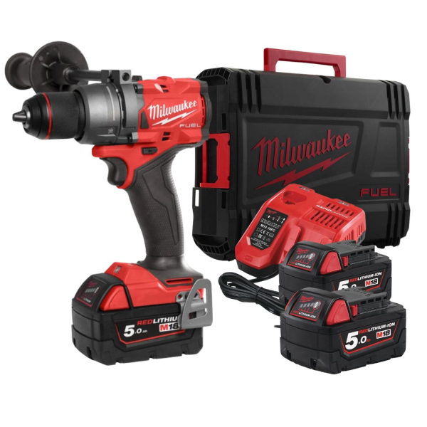 Masina de gaurit / insurubat, cu percutie, motor fara perii, Milwaukee Fuel 4933479860, cu 2 acumulatori, 18 V, 5 Ah