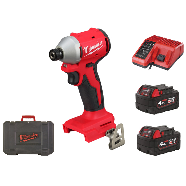 Masina de insurubat, cu impact, compacta, motor fara perii, Milwaukee M18 BLIDRC-402C, 4933492840, 18 V, cu 2 acumulatori, 18 V, 4 Ah