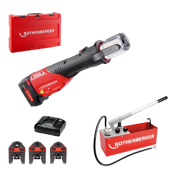 Pachet presa sertizare Rothenberger Romax 4000 TH, electrohidraulica, cu acumulator si bacuri + pompa testare RP50-S