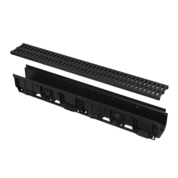 Rigola plastic Alca AVZ102-R501, exterioara, pentru scurgere apa pluviala, cu gratar PP, A15, 1000 x 139 x 145 mm