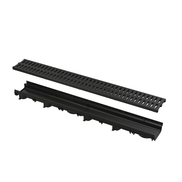 Rigola plastic Alca AVZ112-R501, exterioara, pentru scurgere apa pluviala, cu gratar PP, A15, 1000 x 137 x 60 mm