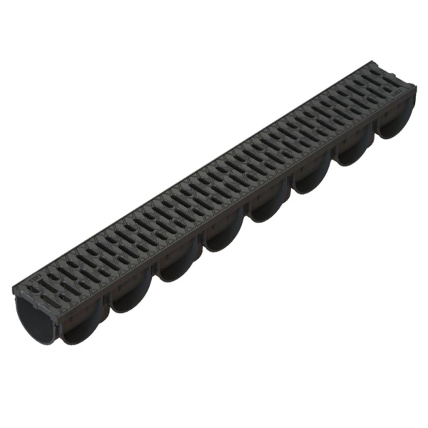 Rigola plastic Vodaland, pietonala, exterioara, pentru scurgere apa pluviala, cu gratar polipropilena, A15, 1000 x 125 x 100 mm