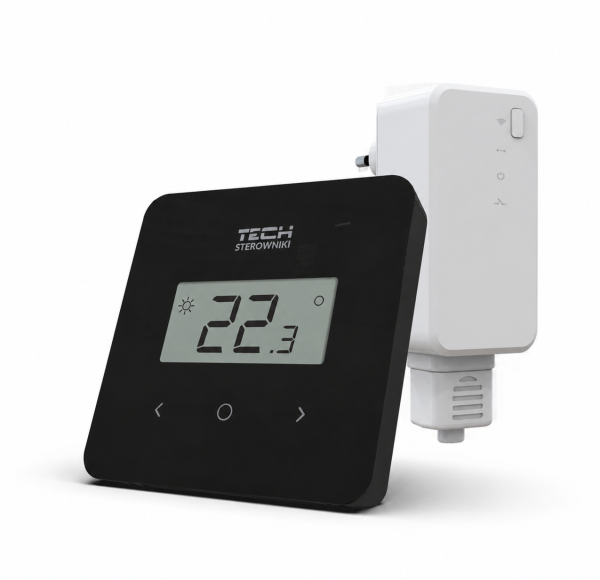 Termostat de ambient pentru centrala, wireless, Tech EU-T-2.2, neprogramabil, afisaj digital, IP20, negru