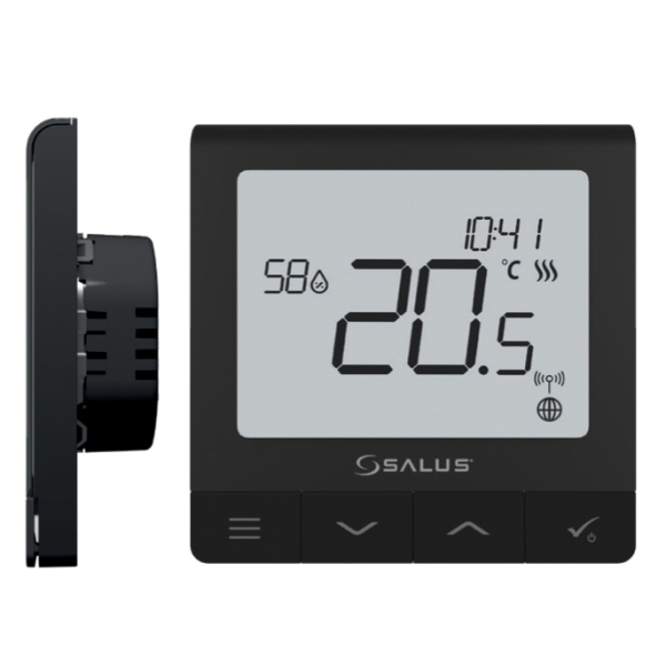 Termostat pentru incalzire in pardoseala, inteligent, incastrabil, Salus Quantum SQ610B, Wi-Fi, afisaj digital, programabil, negru
