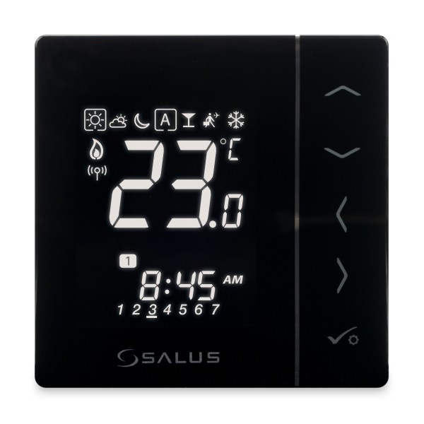 Termostat pentru incalzire in pardoseala, wireless, Salus VS20BRF, programabil, protectie la inghet, afisaj digital, IP20, negru