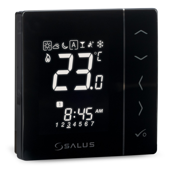 Termostat pentru incalzire in pardoseala, cu fir, Salus VS30B, programabil, protectie la inghet, afisaj digital, IP30, negru