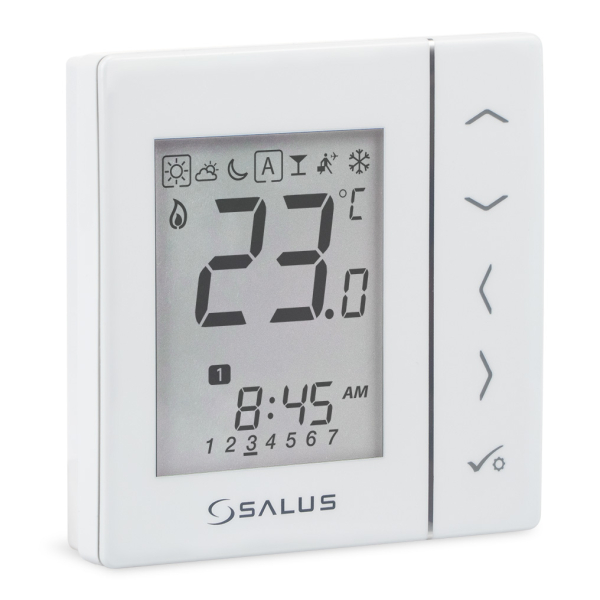 Termostat pentru incalzire in pardoseala, cu fir, Salus VS30W, programabil, protectie la inghet, afisaj digital, IP30, alb