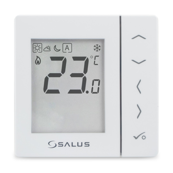 Termostat pentru incalzire in pardoseala, cu fir, Salus VS35W, neprogramabil, protectie la inghet, afisaj digital, IP30, alb
