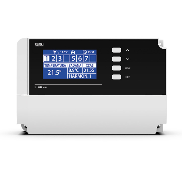 Unitate de comanda pentru incalzire in pardoseala, Tech EU-L-4X, 4 zone, wireless, Wi-Fi, IP20, afisaj digital, modul pompa si cazan, 230 V, alb