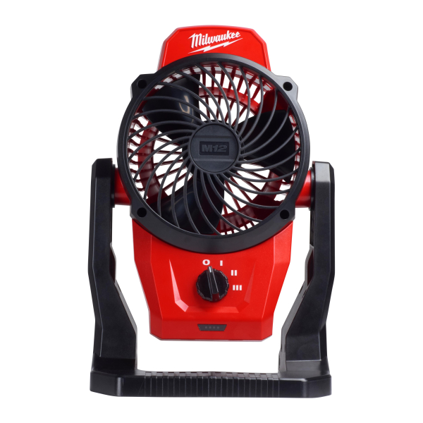 Ventilator cu suport, portabil, Milwaukee M12 AF-0 4933478228, diametru 15 cm, oscilatie la 360 grade, 12 V, fara acumulator, rosu + negru