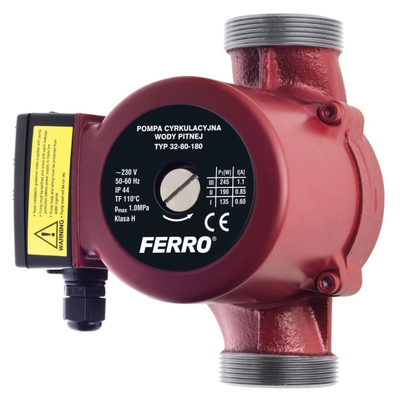 Pompa de circulatie Ferro Weberman 32-80 180, Q max. 10.5 mc/h, H max. 8 m, 230 V