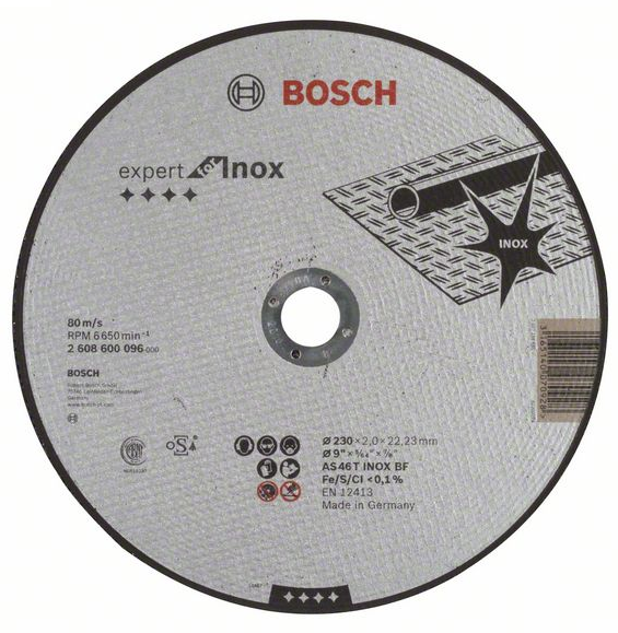 Disc abraziv, pentru debitare inox, Bosch Expert Inox, 230 x 22.23 x 2 mm, 2608600096