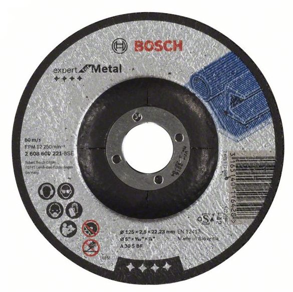 Disc abraziv, pentru debitare metale, Bosch Expert Metal, 125 x 22.23 x 2.5 mm, 2608600221