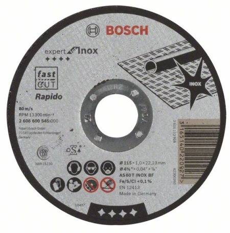 Disc abraziv, pentru debitare inox, Bosch Expert Inox, 115 x 22.23 x 1 mm, 2608600545 