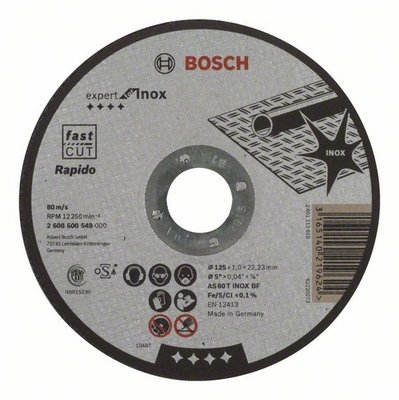 Disc abraziv, pentru debitare inox, Bosch Expert Inox, 125 x 22.23 x 1 mm, 2608600549