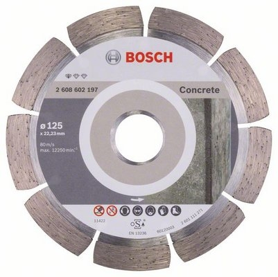 Disc diamantat, cu segmente, pentru debitare beton, Bosch Standard for Concrete, 125 x 22.23 x 1.6 x 10 mm, 2608602197