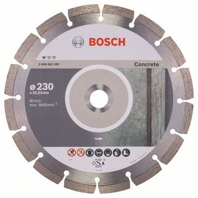 Disc diamantat, cu segmente, pentru debitare beton, Bosch Standard for Concrete, 230 x 22.23 x 2.3 x 10 mm, 2608602200