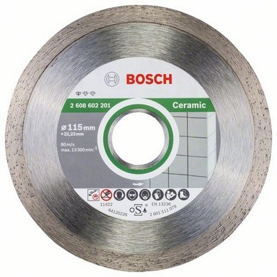 Disc diamantat, continuu, pentru debitare placi ceramice, Bosch Standard for Ceramic, 115 x 22.23 x 1.6 mm, 2608602201