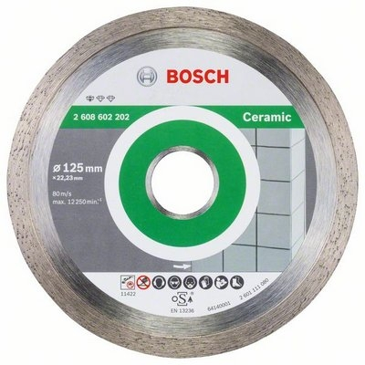 Disc diamantat, continuu, pentru debitare placi ceramice, Bosch Standard for Ceramic, 125 x 22.23 x 1.6 mm, 2608602202