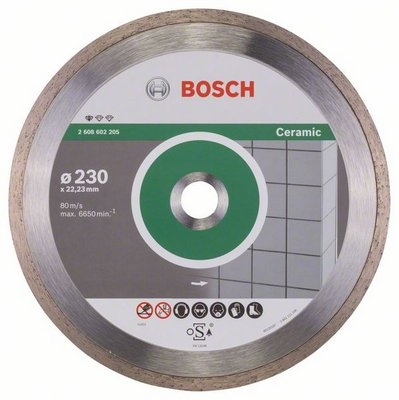 Disc diamantat, continuu, pentru debitare placi ceramice, Bosch Standard for Ceramic, 230 x 22.23 x 1.6 mm, 2608602205