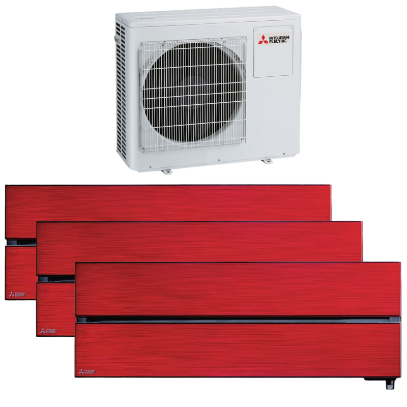 Aparat aer conditionat multisplit, Mitsubishi Electric LN, 1 x UE 28000 BTU, 3 x UI 9000 BTU, A++/A+, inverter, Wi-Fi, senzor de prezenta, filtru aer, functie incalzire, dezumidificare, functie de hiperincalzire, anti-mucegai, mod de noapte, rosu