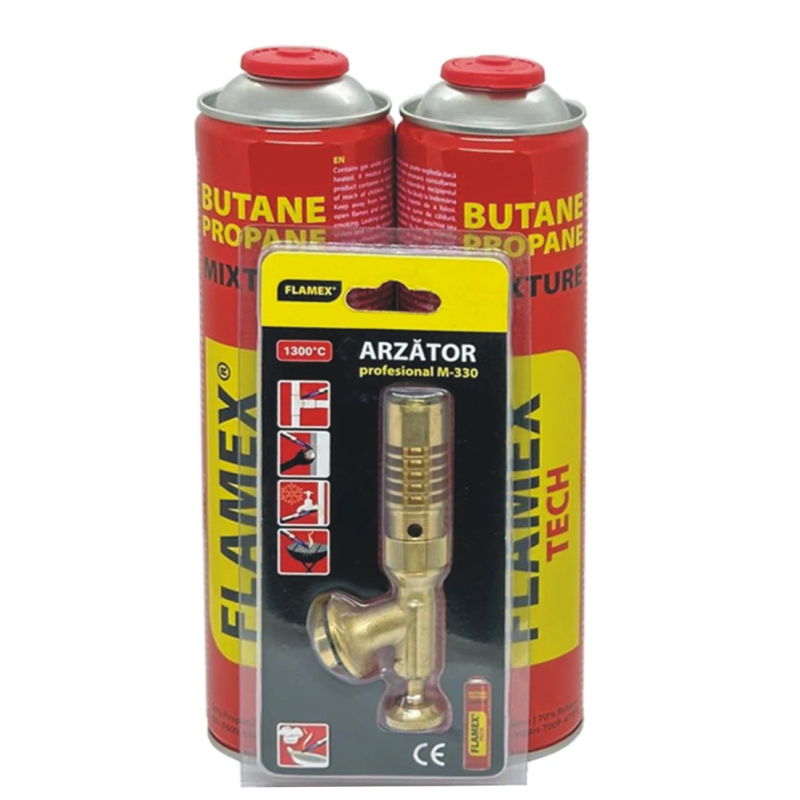 Arzator gaz, profesional, Flamex M-330, filet 7 / 16 + 2 butelii gaz Flamex 330 gr