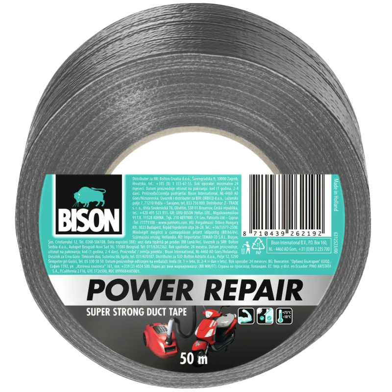 Banda adeziva texturata pentru reparatii, Bison Power Repair, polietilena, gri, 50 mm x 50 m