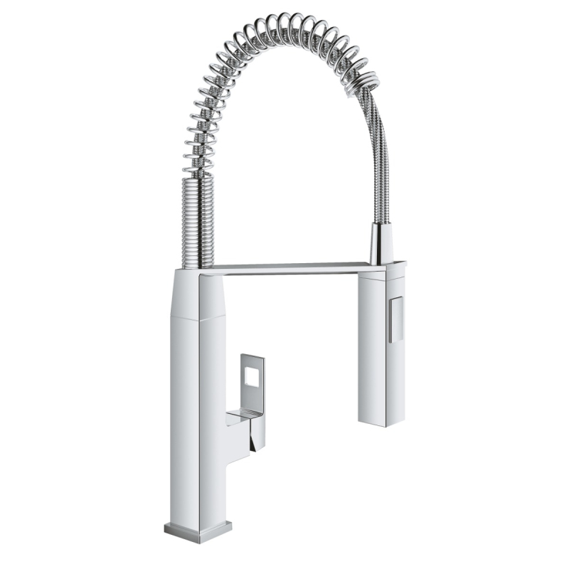 Baterie bucatarie, pipa inalta, flexibila, Grohe Eurocube 31395000, stativa, monocomanda, finisaj cromat