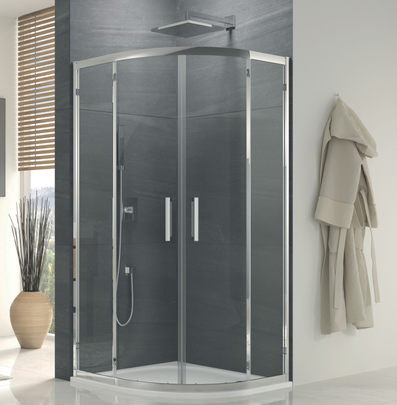 Cabina dus semirotunda, Sanswiss Ocelia, 90 x 90 x 190 cm, sticla securizata transparenta, profil cromat