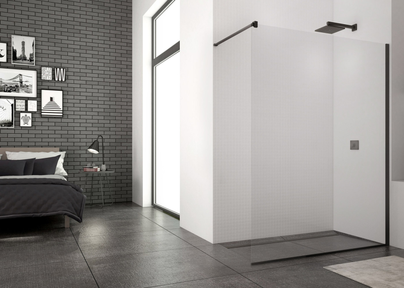 Perete dus tip walk-in, Sanswiss Easy STR4P, sticla transparenta, profil negru, 90 x 200 cm