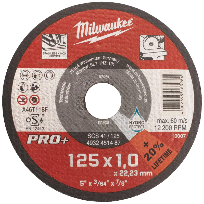 Disc debitare inox, Milwaukee PRO+ SCS 41, 125 x 22.23 x 1.0 mm, 4932451487