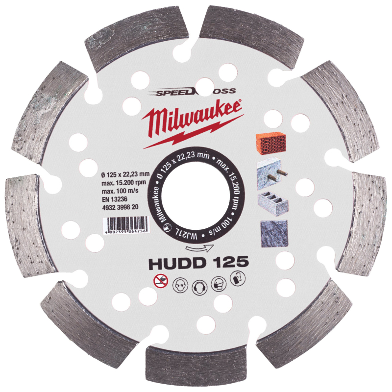 Disc diamantat segmentat, pentru taiere beton, Milwaukee Speedcross Hudd, 125 x 22.23 x 2.6 mm, 4932399820