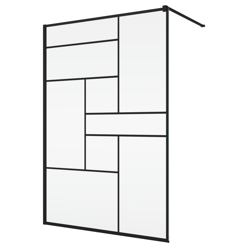 Perete dus tip walk-in, Sanswiss Easy STR4P, sticla cu model geometric, profil negru mat, 100 x 200 cm