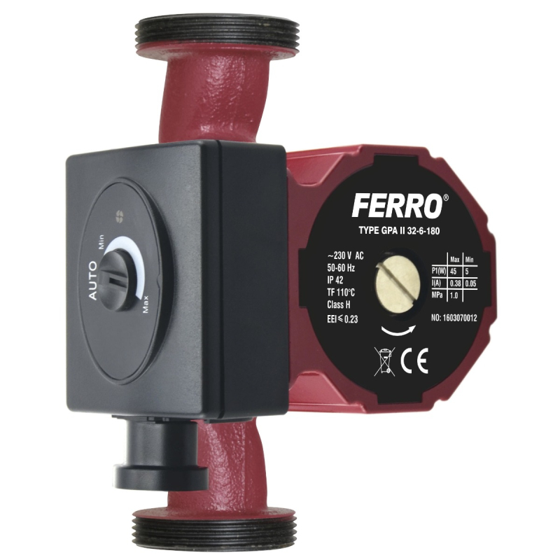 Pompa de circulatie Ferro clasa A GPA II 32-6/180, 45 W, Q max. 4 mc/h, PN10, 230V