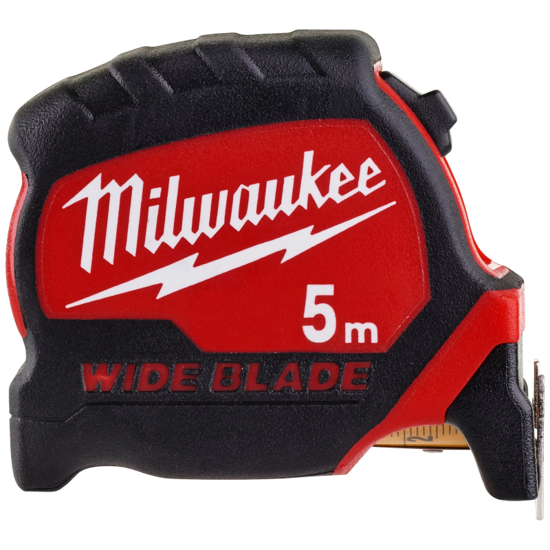 Ruleta cu banda metalica, cu blocare, cu agatatoare, Milwaukee Premium Wide Blade 4932471815, 5 m